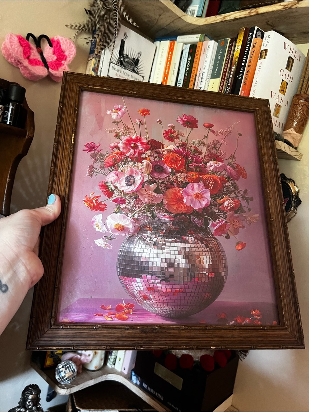 Pink Floral Disco Ball Wall Art Print - Unbranded